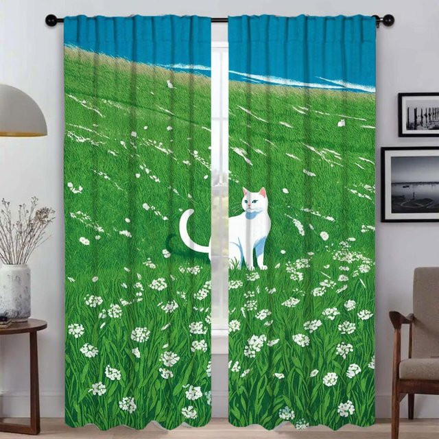 Elegante Tüll-Raumvorhänge in Grün mit floralem Design, 2 Stück, Breite: 50 cm, Höhe: 70 cm - Bild 1