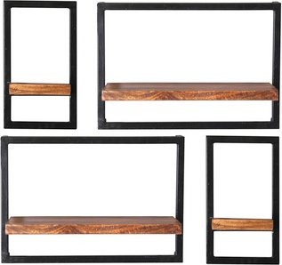 SIT Wandregal PANAMA mit 4 Fachböden aus Holz und Metall in Braun, B/T/H: 75 x 25 x 50 cm - Bild 1