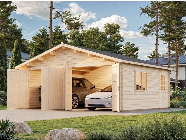 Palmako Holzgarage Roger mit Holztor in Natur mit Chaletschnitt B: 575 cm, T: 510 cm - Bild 1