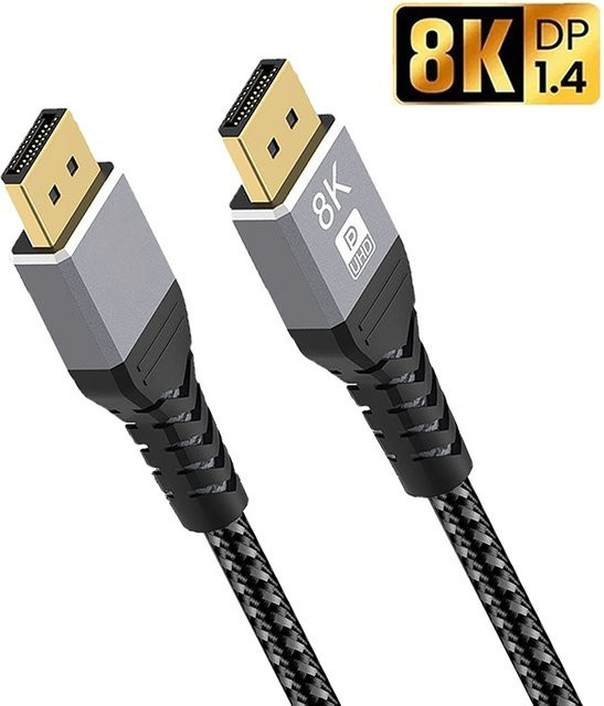 KAFNHCKA DisplayPort-Kabel DP 1.4 in Schwarz für 4K 144Hz, 2K 240Hz und 8K 60Hz zur Verbindung von PC, Laptop, TV und Projektor - Bild 1
