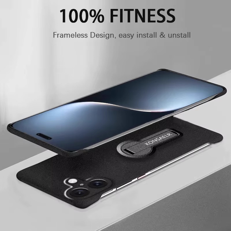 LYYDFUMAN Rock Sand Handyhülle mit mattem Frost-Finish und integriertem Drehbarer Halter für iPhone 17 Air 16 16E 15 14 Plus 13 12 Mini 11 Pro XR XS Max in Schwarz - Bild 2