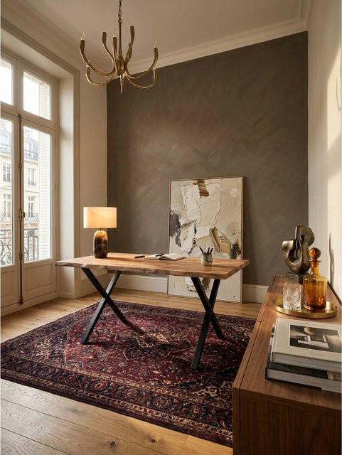 Schreibtisch aus Massivholz Akazie mit X-Gestell von KADIMA DESIGN, Farbe Braun, B/T/H: 180 x 90 x 76 cm - Bild 1