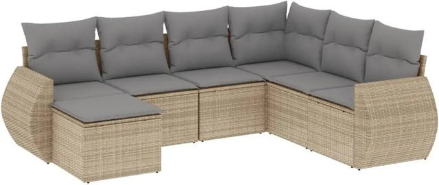 vidaXL 7-tlg Garten-Sofagarnitur aus Poly-Rattan in Beige mit Kissen und Schaumstofffüllung - Bild 1