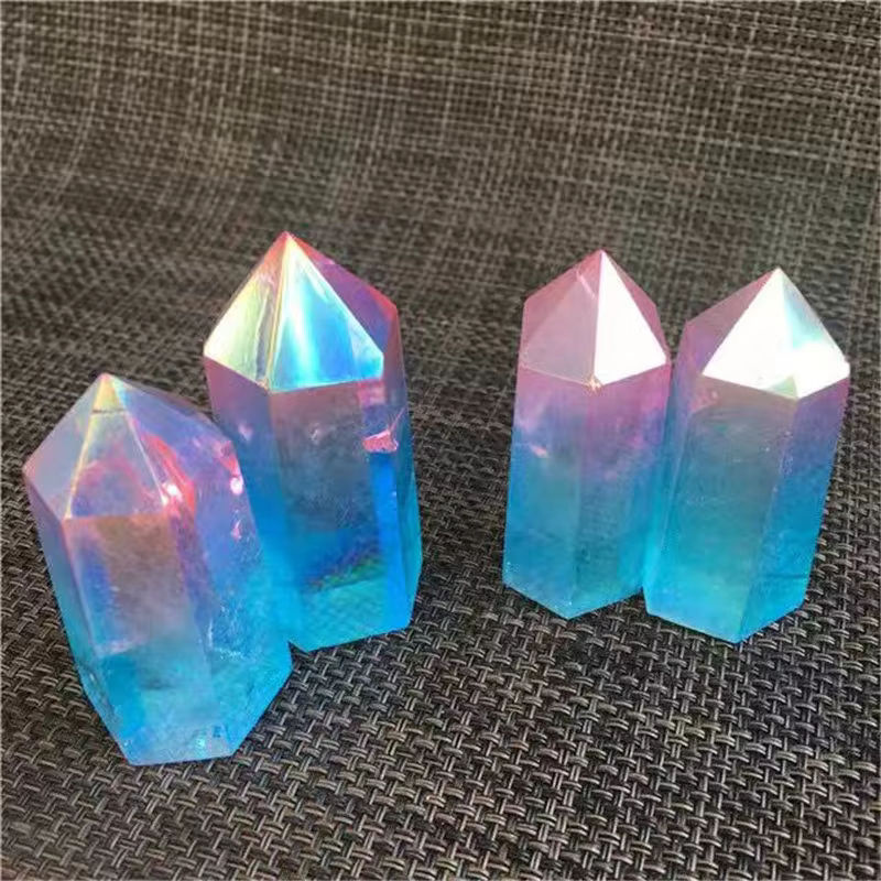 Sisterstone Aura Quarz Turm mit Punkt-Design in Rosa und Blau als dekorativer Heilstein - Bild 4