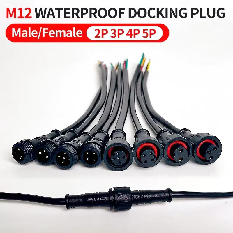 M12 IP65 Wasserdichte Kabelstecker Set für LED Streifen mit 2 3 4 oder 5 Pin als männliche und weibliche Ausführung in Schwarz, Länge: 20 cm - Bild 6