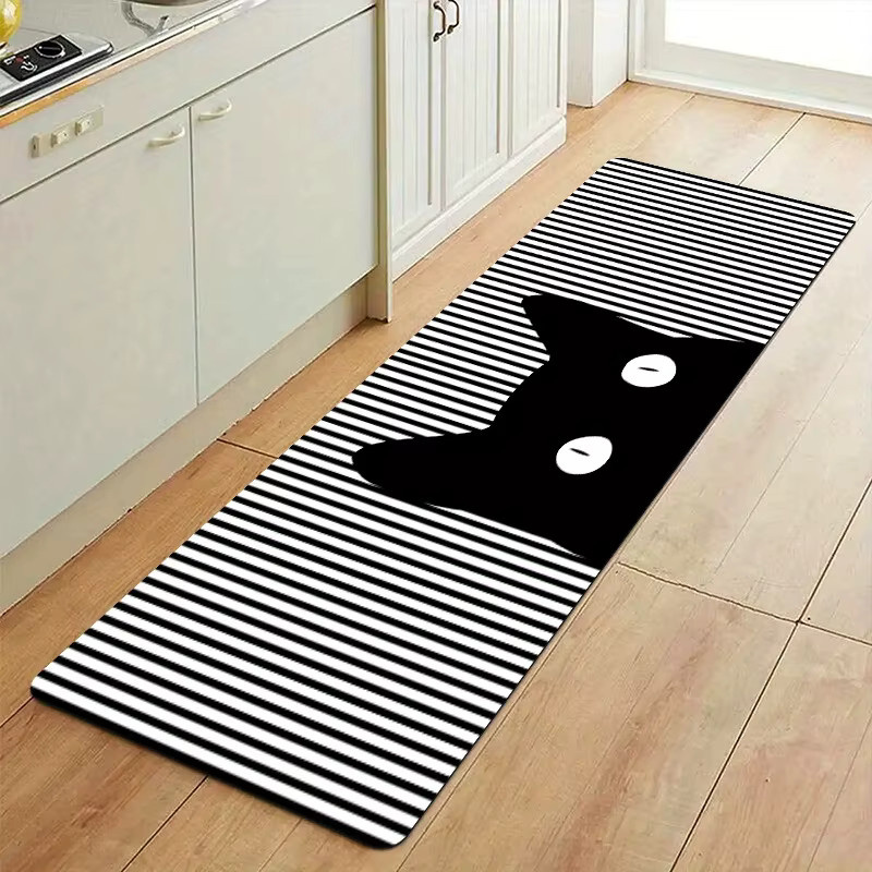 VIKAMA Minimalistischer Katzen-Teppich, Schwarz, Rechteckig, Rutschfest - Bild 2