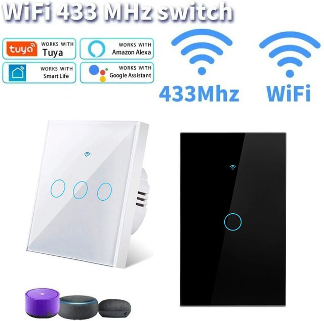 Tuya WIFI Smart Home Wandmontage Glas-Touchpanel Fernbedienungsschalter für Licht in Weiß mit Sprachsteuerung über Amazon Alexa und Google Assistant - Bild 1