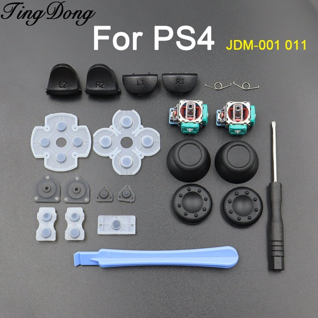 TingDong Ersatzteil-Set für PS4 JDM-001 011 Controller in Schwarz mit L1R1 L2R2 Trigger-Tasten, 3D-Analog-Joystick, leitfähigen Gummi-Tastenpads und Schraubendreher - Bild 1
