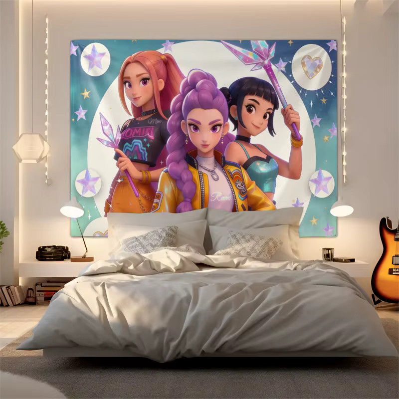 Hasbro Kpop Anime Idol Group Wandteppich mit Sternen-Motiv und Zauberstab in Multicolour, Wandbehang für dein Schlafzimmer oder Wohnzimmer, Breite: 130 cm, Höhe: 51 cm - Bild 2