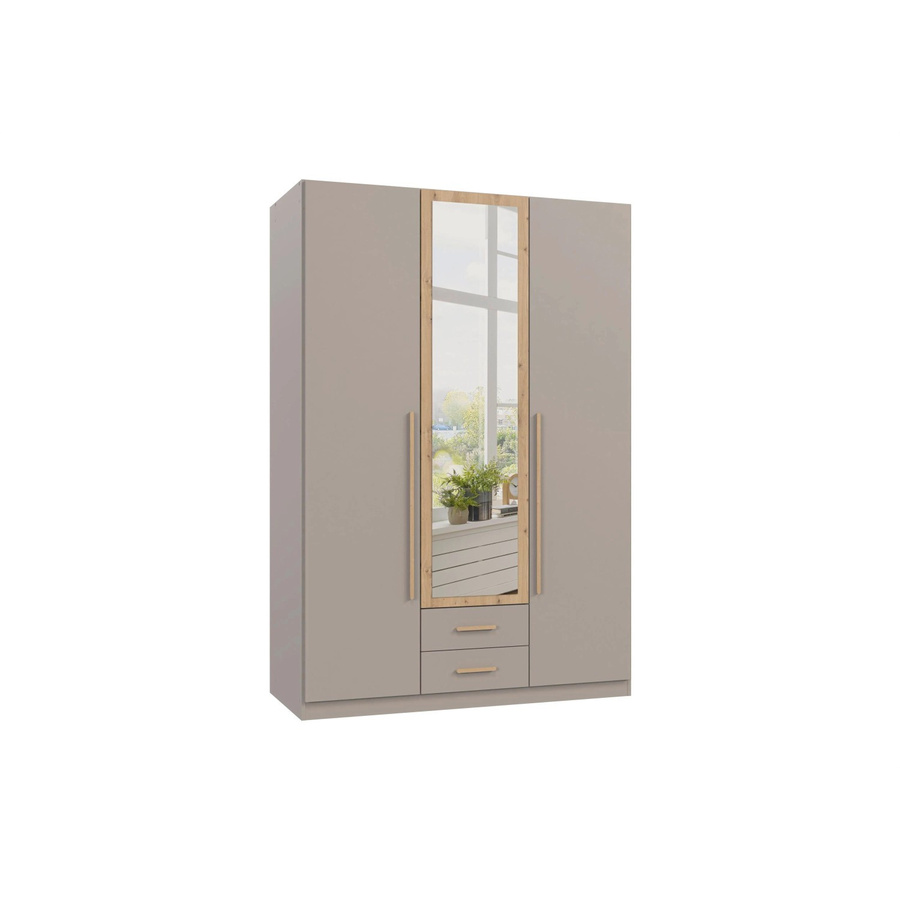 Mömax Drehtürenschrank Marburg Eiche Artisan, Grau und Sahara mit integrierten Schubladen und Spiegel, B/T/H: 135 x 58 x 199 cm - Bild 2