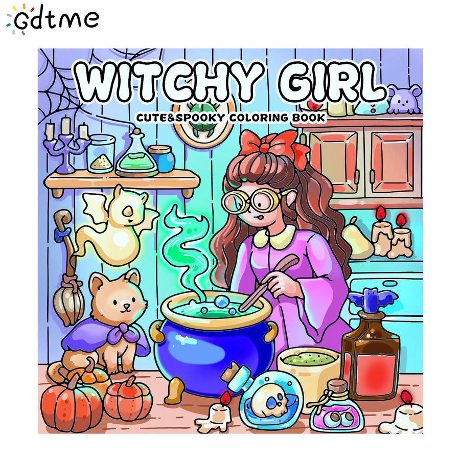 WITCHY GIRL Malbuch für Erwachsene mit niedlichen und gruseligen Motiven, Graffiti-Zeichnungen mit einfachen kräftigen Linien zur Entspannung und zum Stressabbau - Bild 3