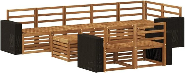 vidaXL Sofagarnitur aus Massivholz Akazie in Braun mit modernem Latten-Design und reversiblen Polstern - Bild 1