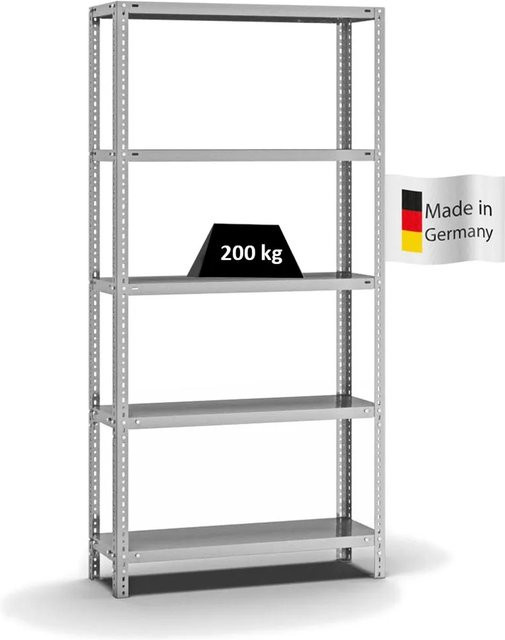 PROREGAL Fachbodenregal Medium-Duty mit 5 Ebenen, verzinkt, Farbe: Silber, H x B x T: 200 x 100 x 30 cm - Bild 1