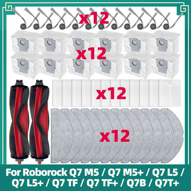 OSSIEAO Ersatzteil-Set für Roborock Q7 Serie mit Hauptbürsten, Seitenbürsten, Filtern, Wischmopps und Staubbeuteln - Bild 1