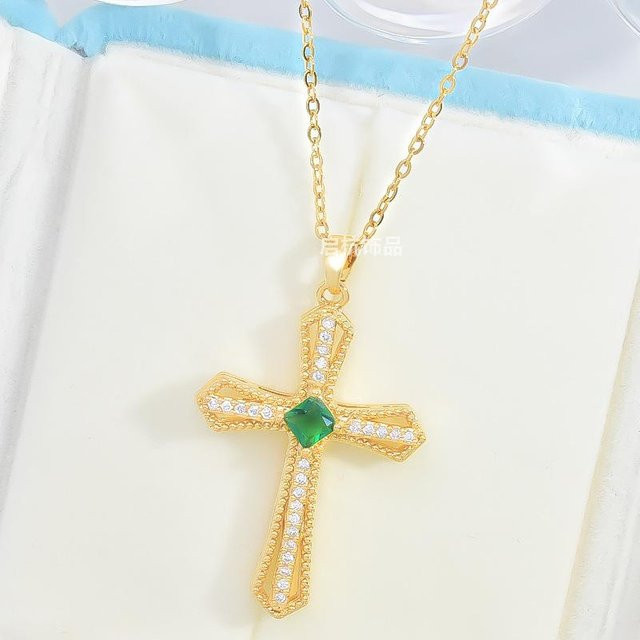 Halskette Wind Kreuz, Gold, Zirkonia, Damen, Vintage - Bild 1