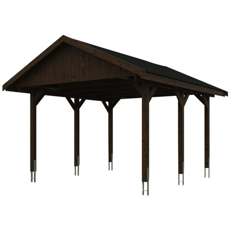 Satteldach-Carport Wallgau von SKANHOLZ in Nussbaum mit schwarzen Schindeln, B/T: 430 x 500 cm, Höhe: 326 cm - Bild 2