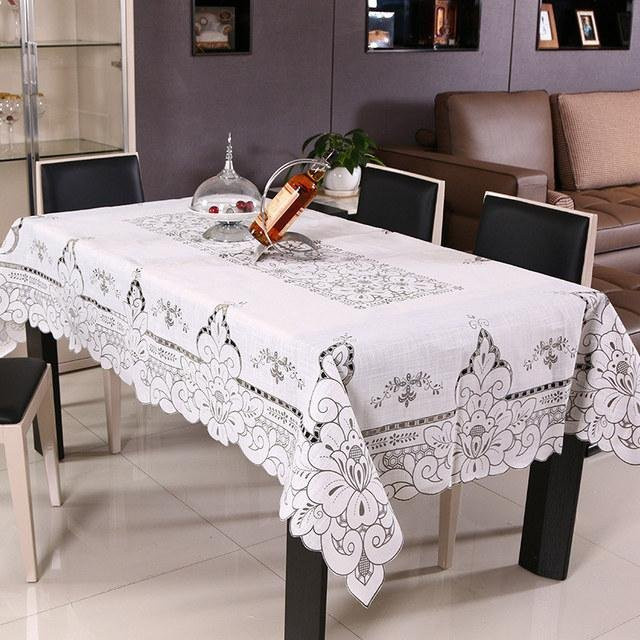 Waschbare Landhaus-Tischdecke mit Blumenmuster und Schlaufen in Weiß, B/B: 110 x 110 cm - Bild 1
