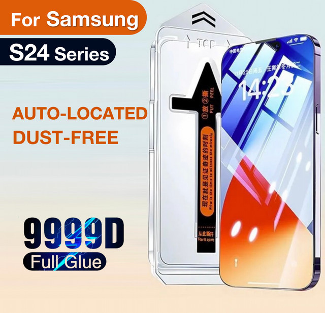 Samsung Displayschutz aus gehärtetem Glas mit Installationsset für Galaxy S25 S24 Ultra Plus S23 S22, transparent, explosionsgeschützt und staubfrei - Bild 1