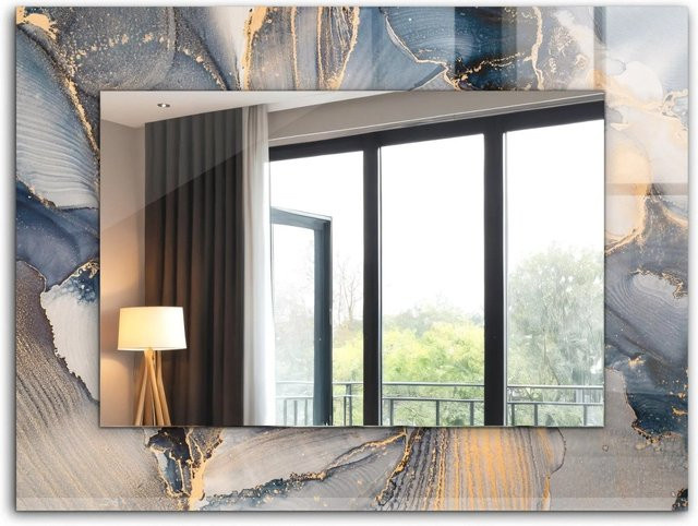Tulup Dekorativer Wandspiegel mit abstraktem blauem Kunstmotiv, Rechteckig, Breite: 80 cm, Höhe: 60 cm - Bild 1