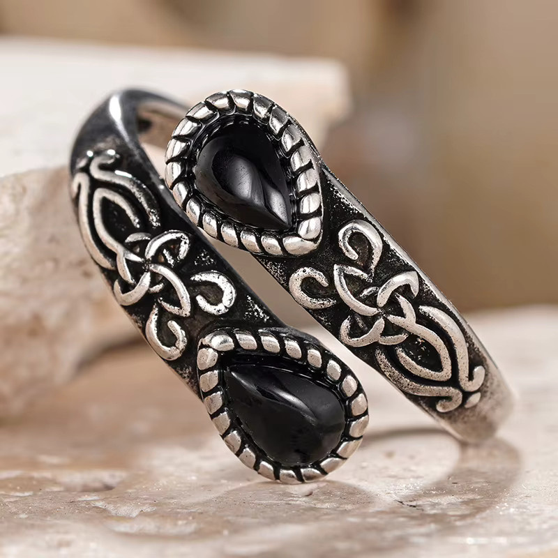 Huitan Ring, Silber, Schwarzer Stein, Damen, Vintage - Bild 2