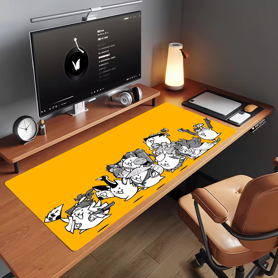 B-BattleS C-Cats Mauspad in Gelb, rutschfeste XXL Schreibtischunterlage aus Gummi für Gaming und Büro - Bild 5