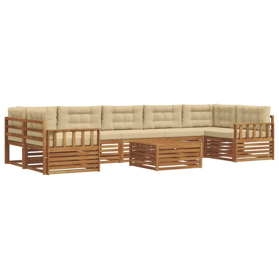 vidaXL Outdoor-Sofagarnitur 8-teilig aus Massivholz Akazie in Natur und Beige mit wetterfesten Kissen - Bild 2