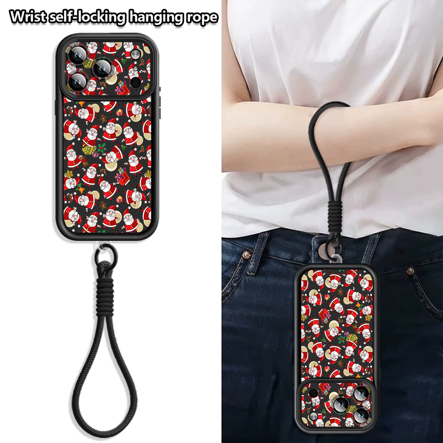 YISHANGOU Handyhülle mit Weihnachtsmann-Muster und Riemen für iPhone 17 Pro Max, 16, 15, 14, 13, 12, 11 Pro Max, stoßfeste weiche TPU-Abdeckung, rot/mehrfarbig - Bild 2