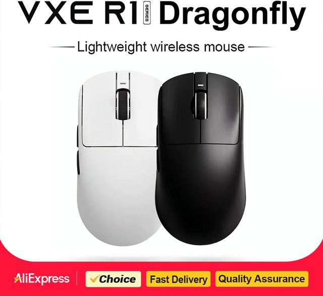 VXE Dragonfly R1 Pro MAX Kabellose Gaming-Maus in Schwarz mit PAW3395 Sensor für Esports und FPS-Spiele - Bild 1