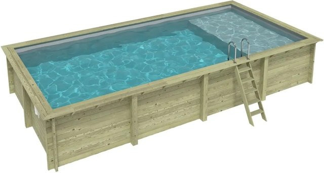 ALTANKA Holzpool Aqua rechteckig in Grau mit Liegefläche und einzubetonierendem Profil, B: 850 cm, T: 435 cm, H: 145 cm - Bild 1