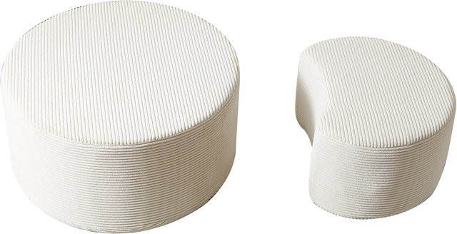 okwish Kaffeetisch Set 2er Polster Rund Ottoman Modern Beige B/D/H: 84 x 84 x 28 cm - Bild 1
