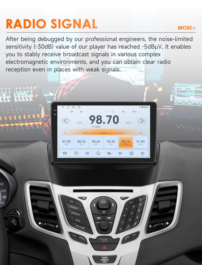 OSSURET 6115 Android Auto Radio Player für Ford Fiesta 2009-2017 mit Carplay, GPS und 8-Core Multimedia Stereo in Schwarz - Bild 2