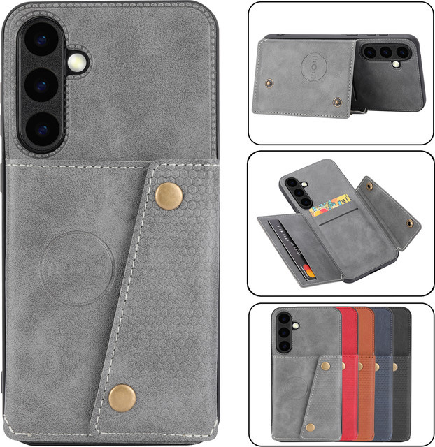 Lederhülle Kartenhalter und Brieftaschen-Handyhülle für Samsung Galaxy S25 S26 Ultra S24 FE S23 S22 Ultra S21 S20 FE Plus 5G in Rot und Grau - Bild 1