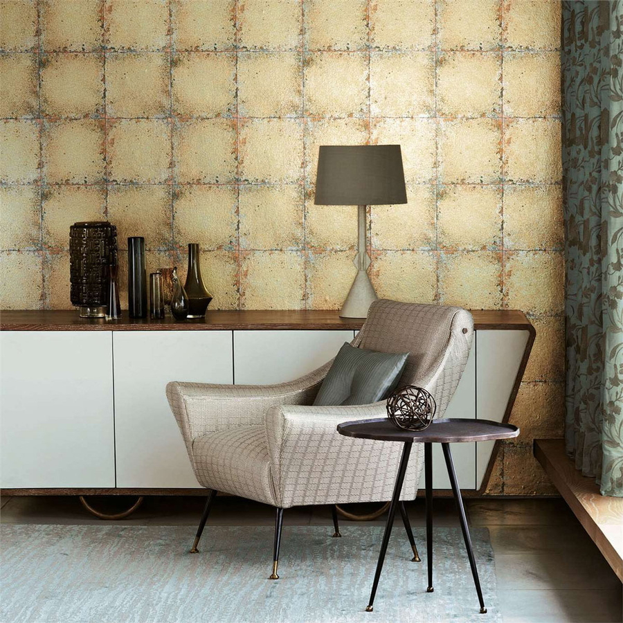 Zoffany Tapete Lustre Tile in Gold mit geometrischem Abstract-Design und Non-Woven-Struktur - Bild 1