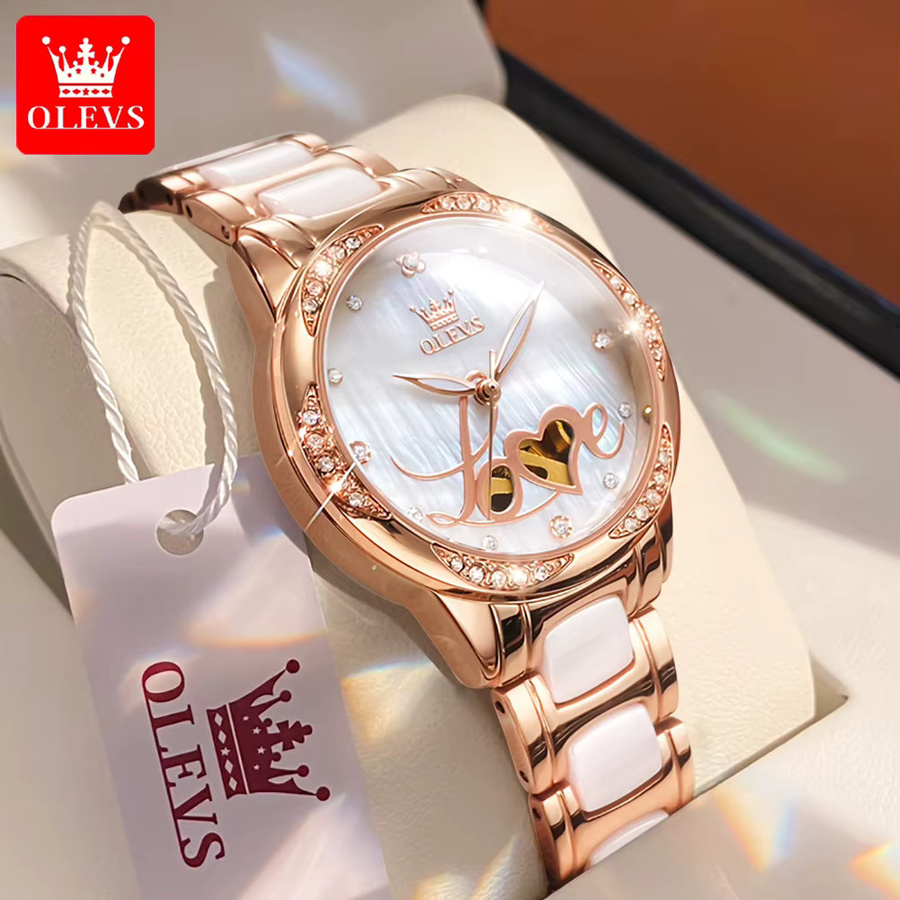 OLEVS Armbanduhr, Automatik, Edelstahl, Roségold, Diamant, Damen - Bild 3