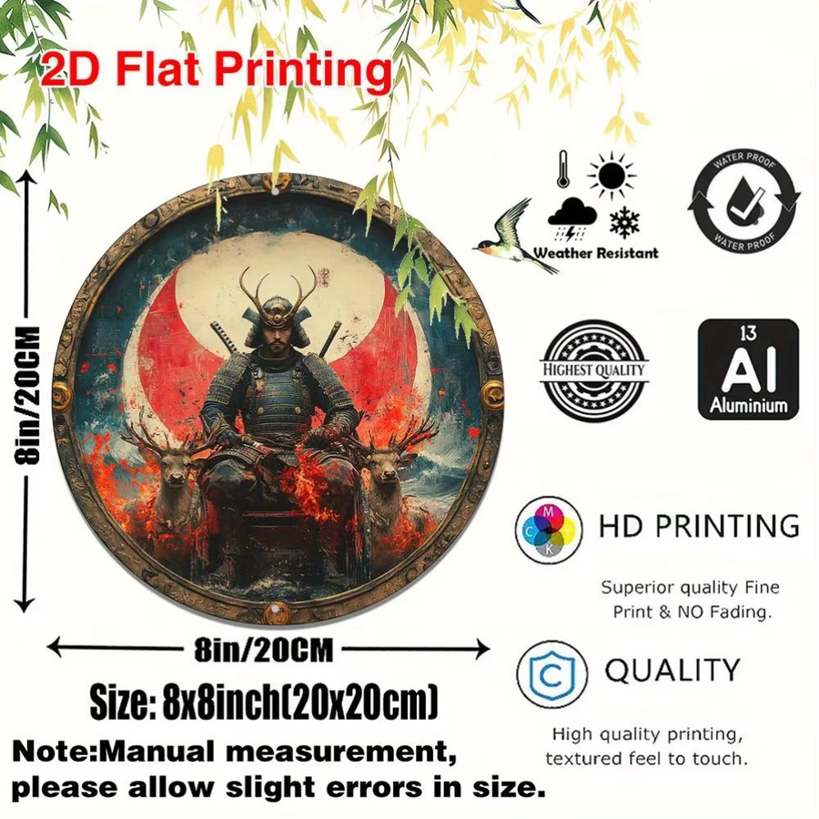 CIFBUY Japanisches Samurai-Hirsch Wandbild aus Metall, Retro-Design, B/H: 20,3 x 20,3 cm, Mehrfarbig - Bild 2