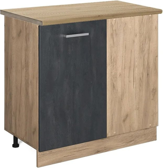 Vicco Eckunterschrank R-Line in Schwarz Beton und Eiche mit Goldakzenten, Höhe: 86 cm - Bild 1