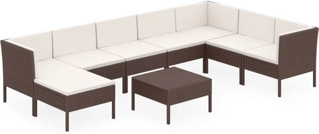 vidaXL 9-tlg Garten-Lounge-Set aus Poly Rattan in Braun mit Polstern und Couchtisch in U-Form - Bild 1