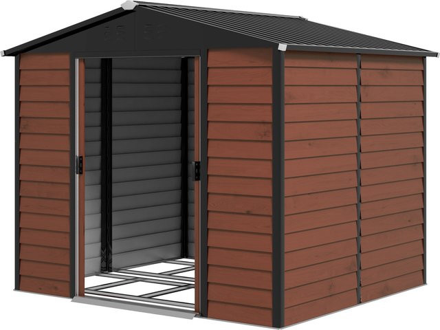 Outsunny Geräteschuppen aus Metall mit Pultdach und Doppeltüren in Teak, B/T/H: 240 x 206 x 198 cm - Bild 1