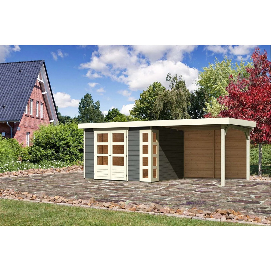 Karibu Holz-Gartenhaus Sölve in Terragrau mit Flachdach und modernem Design, B: 298 cm, T: 242 cm, H: 210 cm - Bild 2