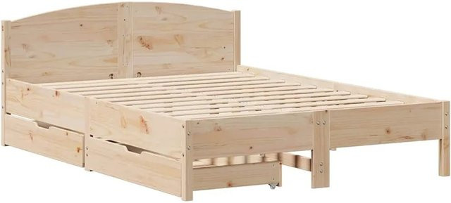 vidaXL Massivholzbett aus Kiefernholz mit Schubladen in rustikalem Design ohne Matratze B: 125,5 cm, T: 190 cm, H: 74,5 cm - Bild 1