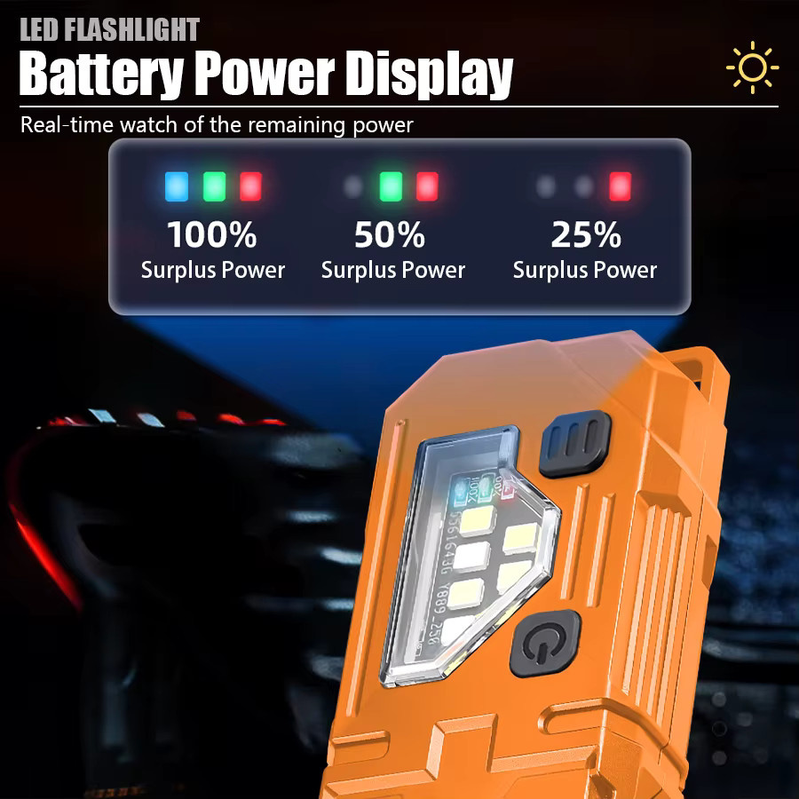 Heinast Mini-Schlüsselanhänger LED-Taschenlampe, wiederaufladbare EDC-Taschenlampe mit Magnet und Stiftclip in Orange - Bild 6