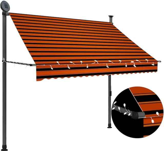 vidaXL Einziehbare Markise Handbetrieben mit LED in Orange Braun, Breite: 200 cm, Tiefe: 120 cm - Bild 1