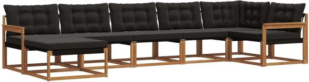 vidaXL Outdoor-Sofagarnitur L-Form aus Akazienholz und Textilene in Schwarz und Natur mit Kissen - Bild 1