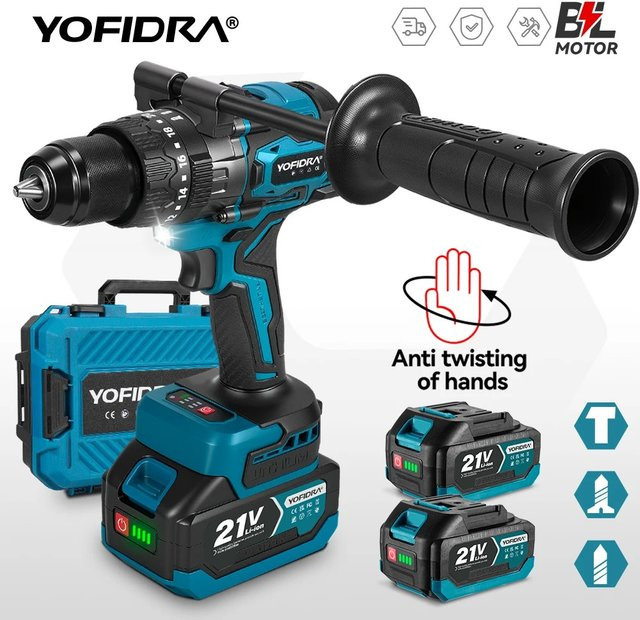 YOFIDRA Bürstenloser Elektrischer Schlagbohrer 13mm Akku-Schrauber für Makita 21V Akku - Bild 1