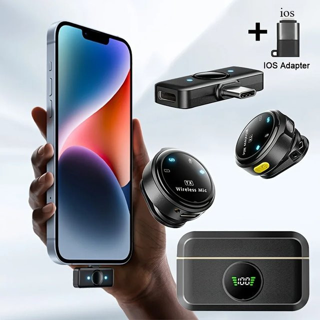 Basix Kabelloses Lavalier-Mikrofon in Schwarz mit Geräuschunterdrückung und Bluetooth für iPhone, Laptop und Telefon zur Videoaufnahme und für Besprechungen - Bild 1