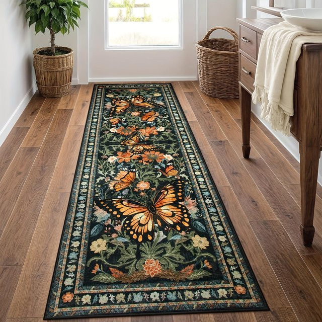 Lodestar Vintage Teppichläufer mit Schmetterlings- und Blumenmuster, Rutschfest und Pflegeleicht, Multicolour, B/H: 60 x 40 cm - Bild 1