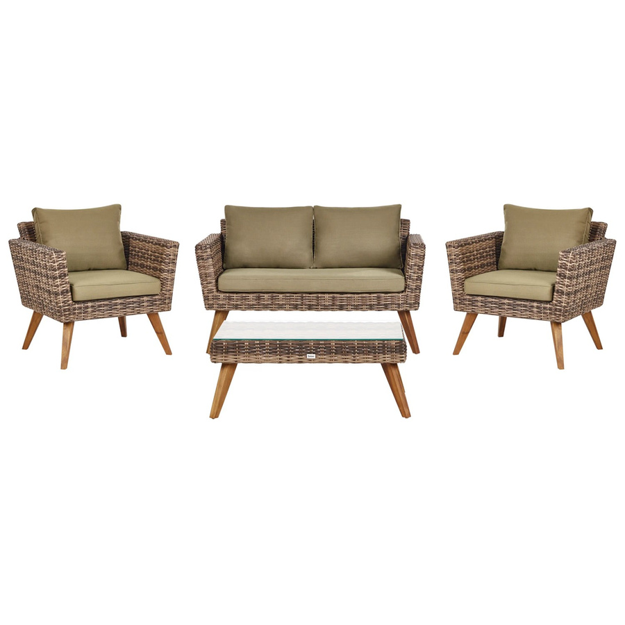 Beliani Sitzgruppe VITTORIA in Olivgrün und Beige mit Outdoor-Sofa, Lounge-Sesseln und Couchtisch im Retro-Design - Bild 2