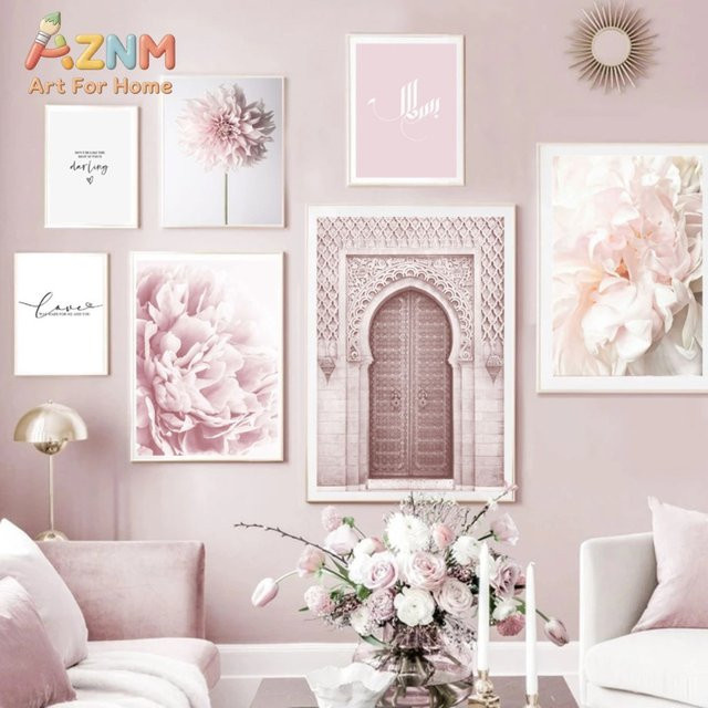 AZNM Wanddekoration für Kinderzimmer in Rosa mit Blumen-Motiv und Text als Leinwand-Poster - Bild 1