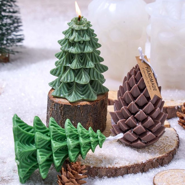 UDOCOOL Silikonform für DIY Weihnachtsbaum und Tannenzapfen in Kerzenform, Farbe: Grün - Bild 1