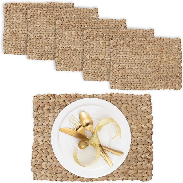 6er Set Relaxdays Tischsets aus Wasserhyazinthe in Natur Beige, rechteckig, Breite: 42 cm, Tiefe: 30 cm, Höhe: 1,5 cm - Bild 1